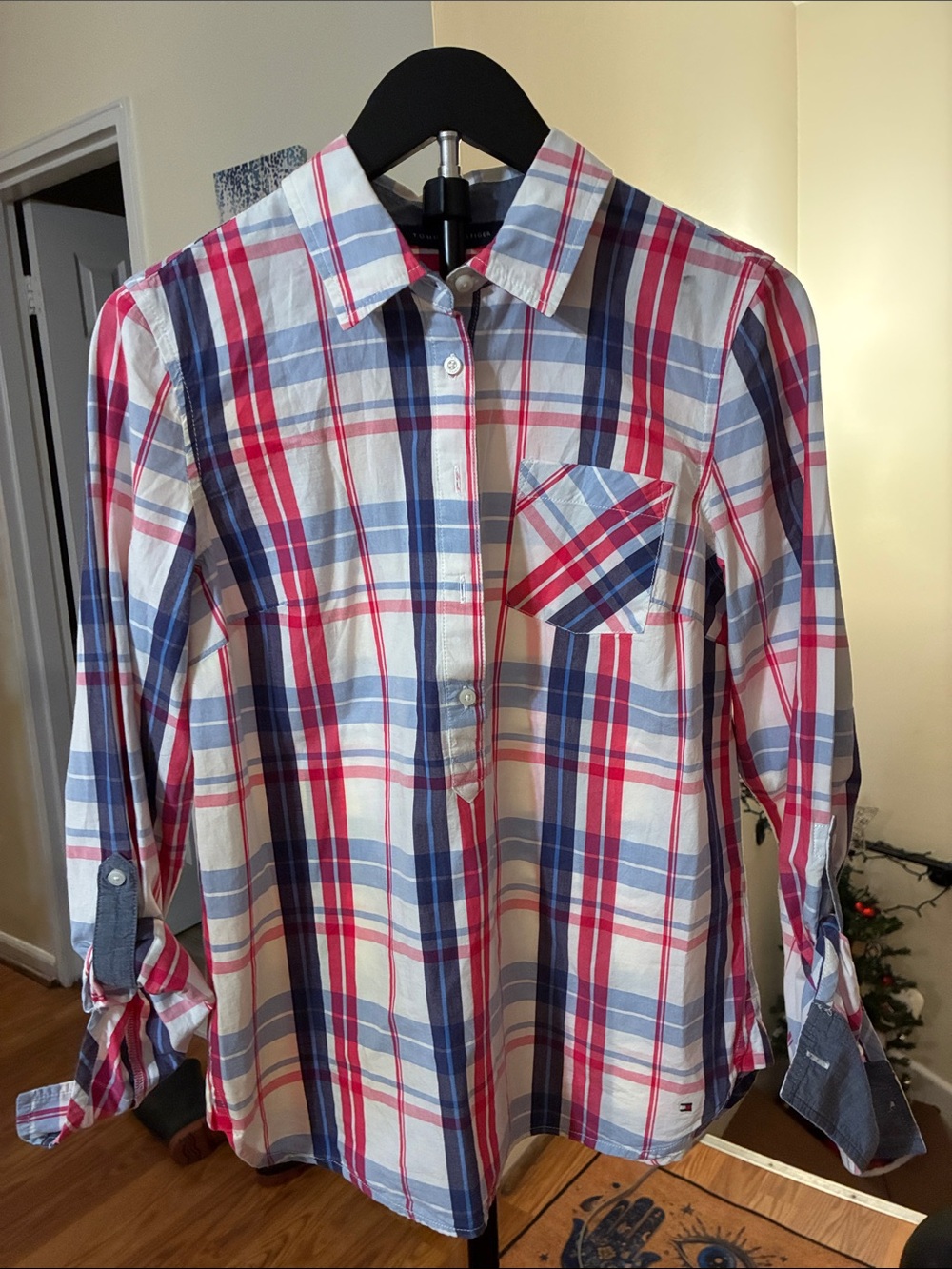 Tommy Hilfiger Red, Blue & White Plaid Button-Down Shirt